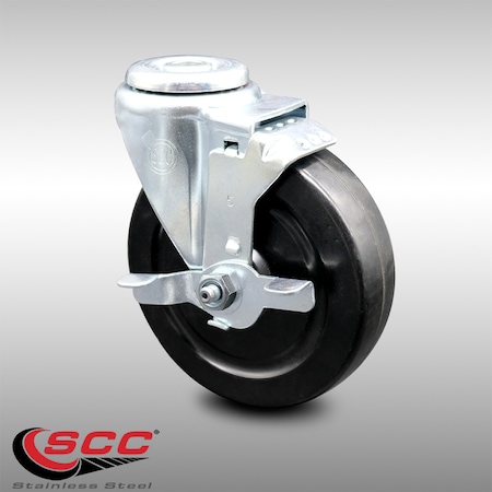 SERVICE CASTER 5 Inch SS Hard Rubber Wheel Swivel Bolt Hole Caster with Brake SCC-SSBH20S514-HRS-TLB